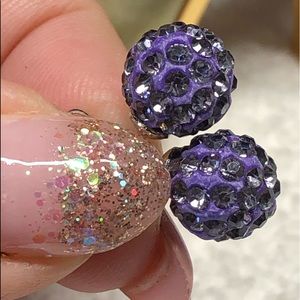 2/22 Purple glitter ball earrings with sterling backs NEW